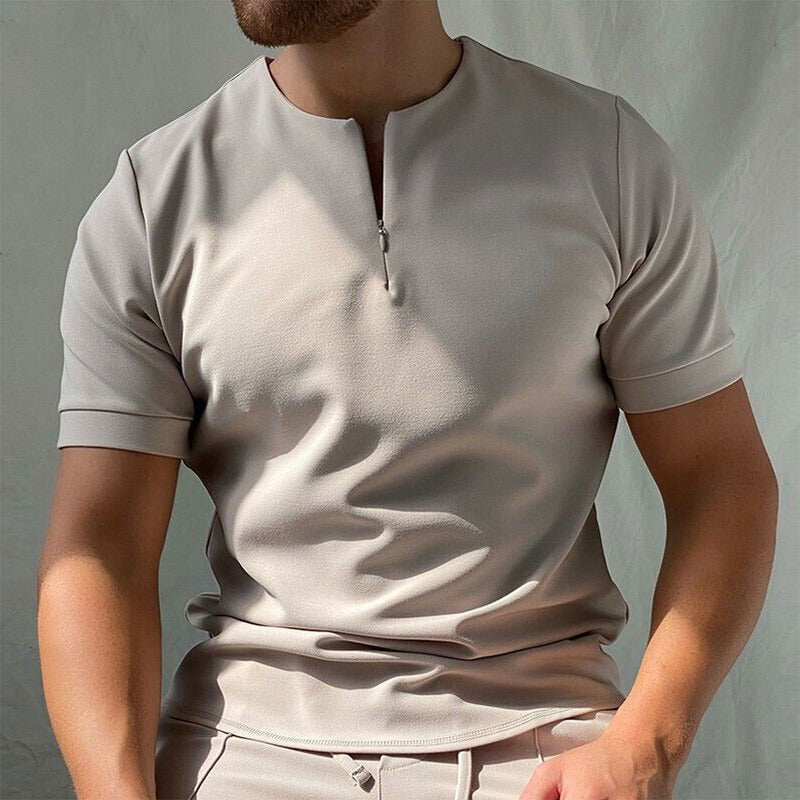 Zip-Up Shirt with Short Sleeves – Casual Fit for Men