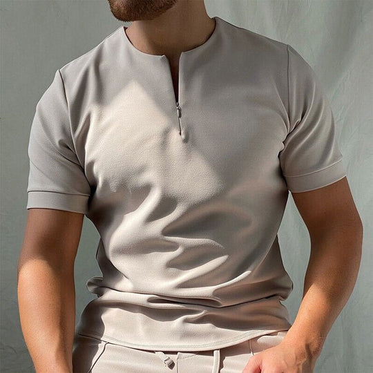 Zip-Up Shirt with Short Sleeves – Casual Fit for Men