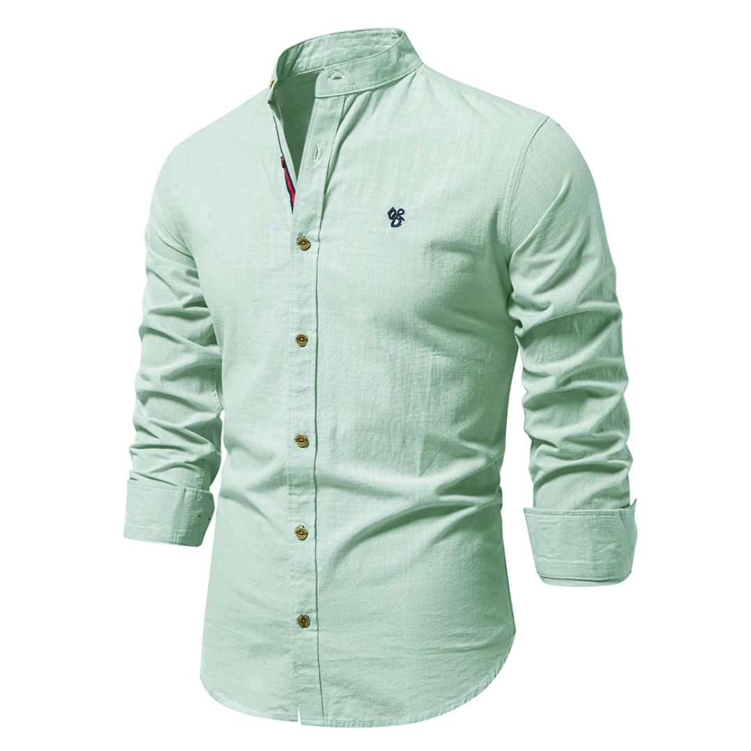 Mandarin Collar Shirt with Straight Hem and Minimal Texture – for Men