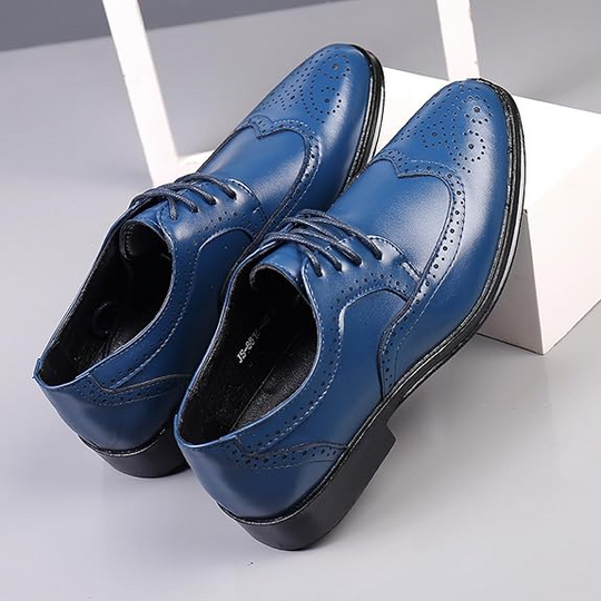 Wingtip Dress Shoes with Lace Closure and Uniform Surface for Men
