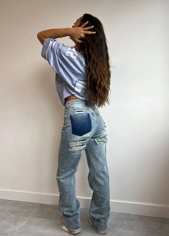 Inès - High-Waisted Vintage Jeans with Faded Effects and Rips