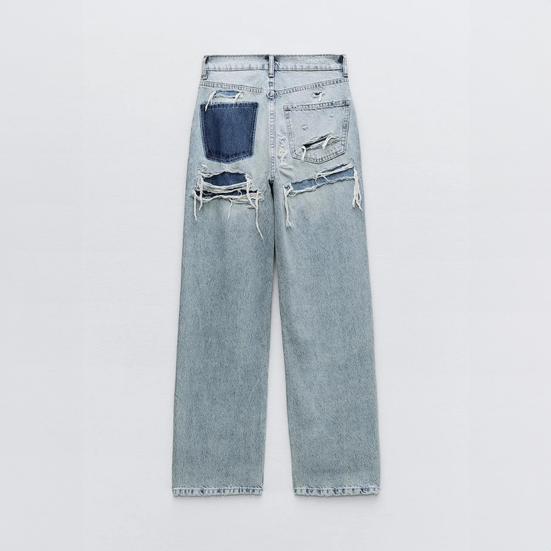 Inès - High-Waisted Vintage Jeans with Faded Effects and Rips