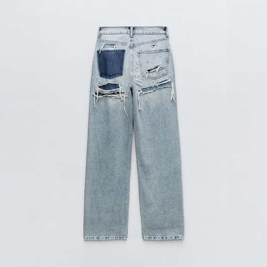 Inès - High-Waisted Vintage Jeans with Faded Effects and Rips