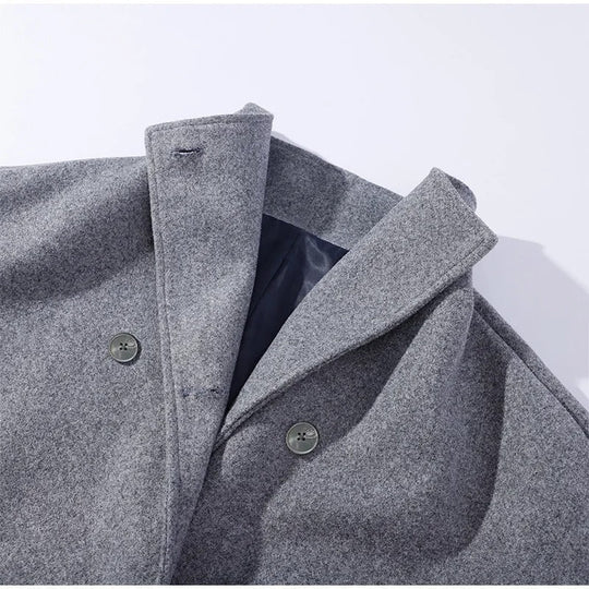 Léa - Women's Wool Blend Coat with High Collar and Double-Breasted Fastening